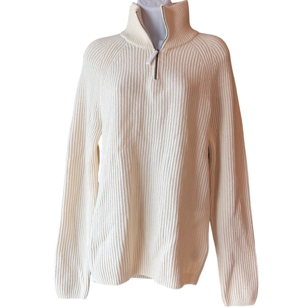 Banana Republic Italian Yarn Wool Quarter Zip Rib Knit Sweater Cream Small NEW
